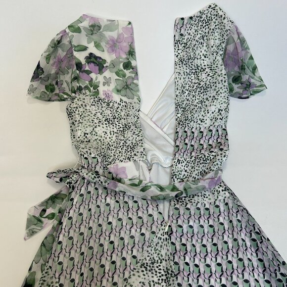 DKNY Womens size 6p Floral Printed Short Sleeves Faux Lined High low Wrap Dress - Picture 13 of 16